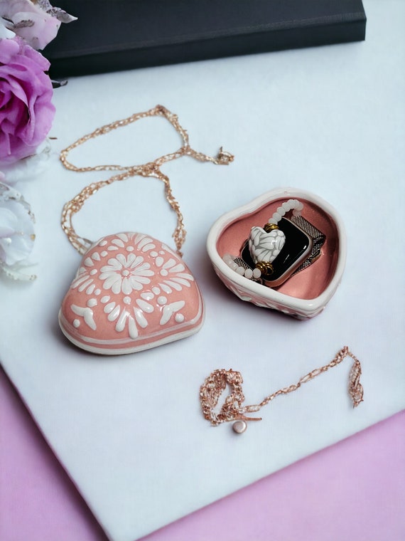 Talavera Heart Jewelry Box – Handmade Mexican Pink Ceramic for