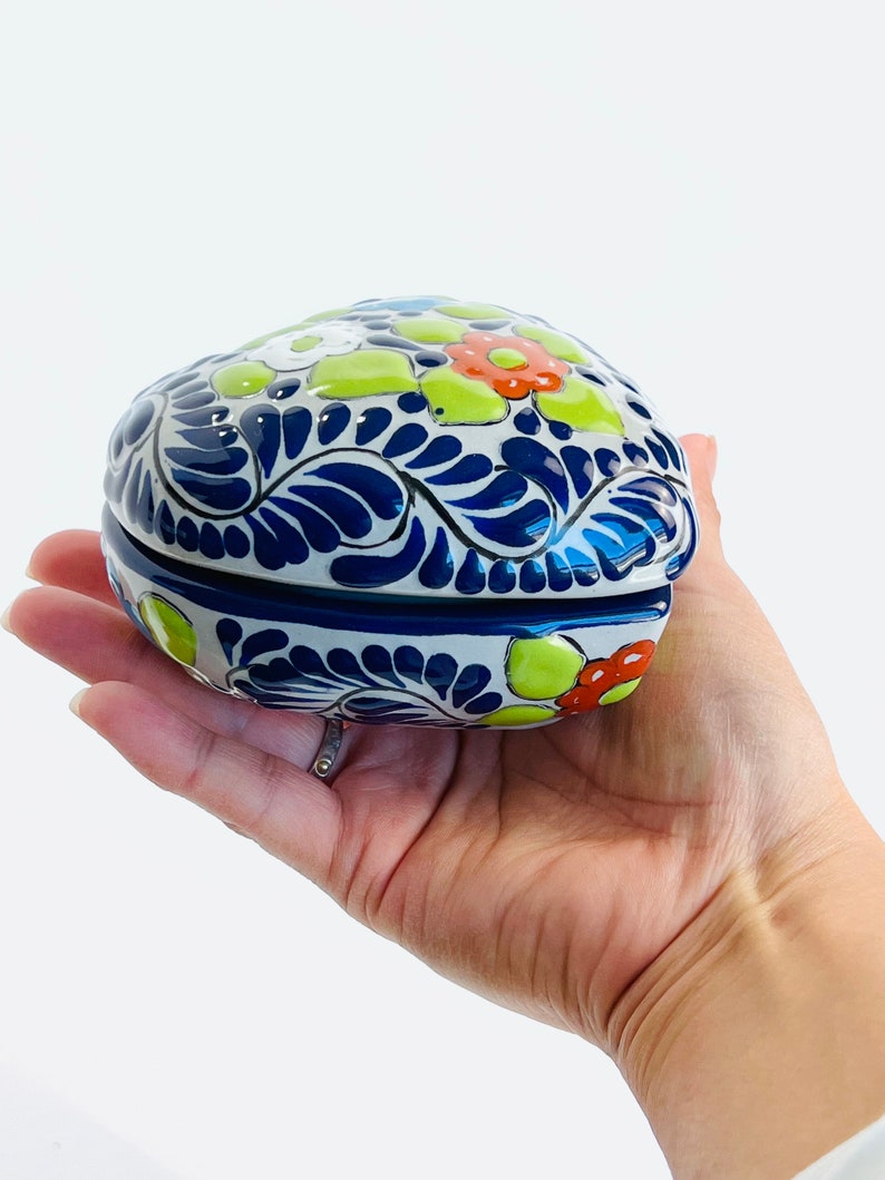 Talavera Pottery Heart Jewelry Box, Handmade Ceramic Jewelry Box, Bridesmaid Jewelry Box, Heart Shaped Jewelry box, heart shaped Jewelry box image 9