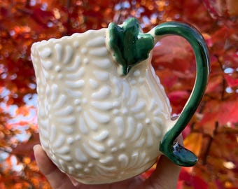 Pumpa Talavera-mugg – Handgjord elfenbensvit mexikansk keramikkaffekopp – Höst- och Thanksgiving-dekor