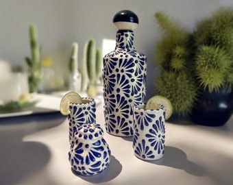 Tavalera Pottery Ceramic Set Decanter Dulce Nostalgia Edition Luxury 500 ml, Tequila Bottle Set, Decanter, Pottery Decanter