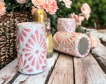 Luxury Peach Talavera Shot Glass – Handmade Mexican Pottery Wedding Favor & Global Event Gift