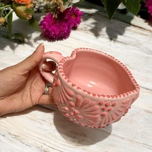 Hand-Painted Talavera Pottery Mug: Pink Heart Ceramic Coffee Cup