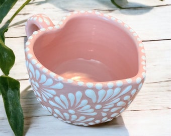 Hand-Painted Talavera Pottery Mug: Pink Heart Ceramic Coffee Cup