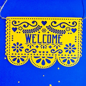 Custom Papel Picado - Mexican Fiesta Banner (1) | Fiesta Decor | Papel picado dia de los Muertos, Paper Garland, Mexico Party, Fiesta Banner