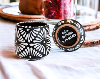 Black and white Mint Talavera Pottery Tumbler Whisky Glass, Pottery Tumbler, Double Old-Fashioned, Black Drinking Glasses, Drinkware & Bar