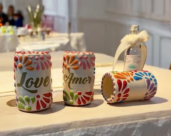 Personalized Multicolor shot glasses with vinyl, Talavera Tequila Shot Glass (1 pc), Mexican Drinkware,  Custom Wedding Reception Bar