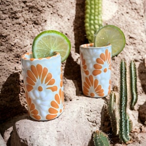 Orange Talavera Shot Glass – Handmade Mexican Pottery Favor for Weddings & Parties