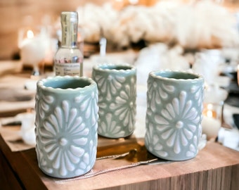 Mint Talavera Shot Glass – Handmade Mexican Ceramic Tequilero – Bridal & Wedding Favor