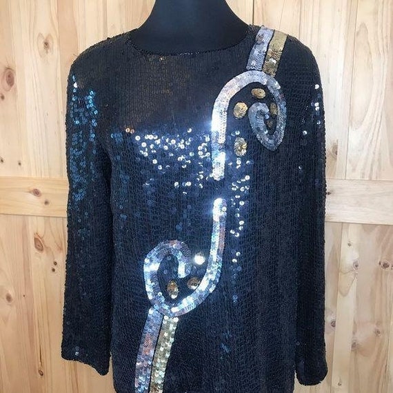 80’s vintage Carina black/ silver  sequin  top - image 1