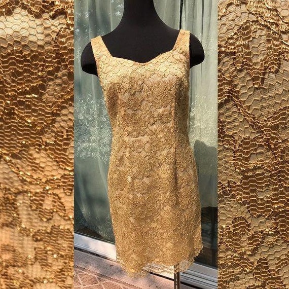 Vintage 90’s gold lace Tina Hagen dress  petite - image 1