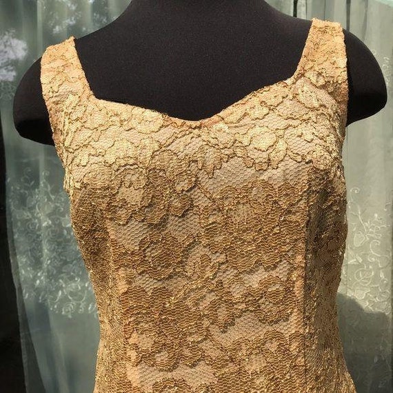 Vintage 90’s gold lace Tina Hagen dress  petite - image 3