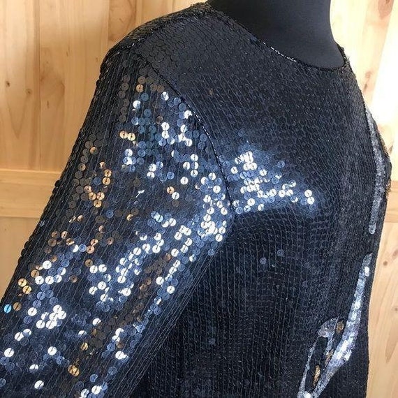 80’s vintage Carina black/ silver  sequin  top - image 2