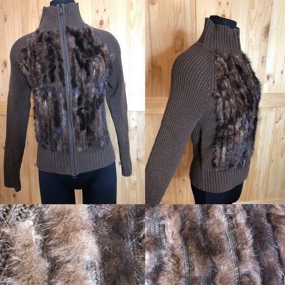 Vintage Missoni brown zipper cardigan w mink fur - image 10