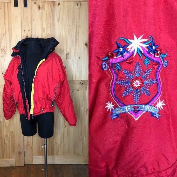 Vintage Obermeyer puffy ski jacket w hood- red - image 1