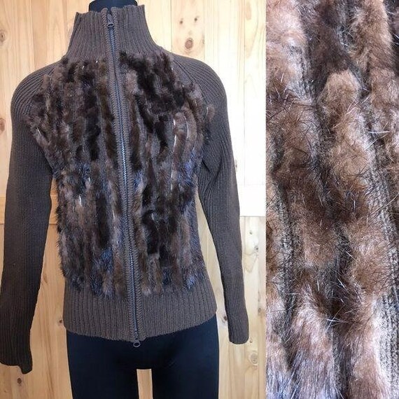 Vintage Missoni brown zipper cardigan w mink fur - image 7