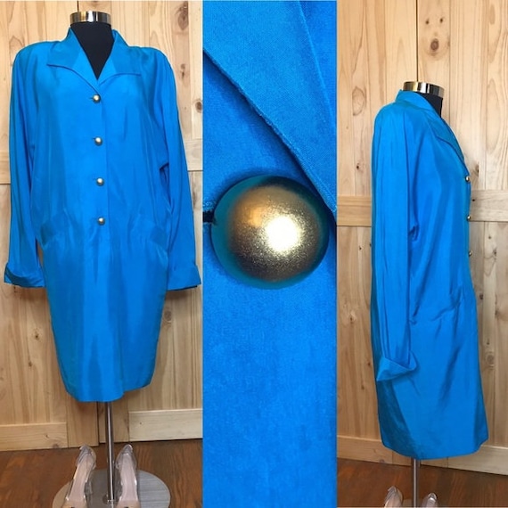 Casual Corner 90’s turquoise silk dress - image 1