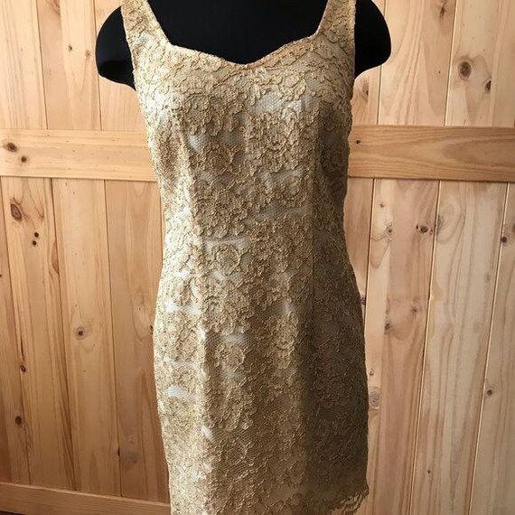 Vintage 90’s gold lace Tina Hagen dress  petite - image 2
