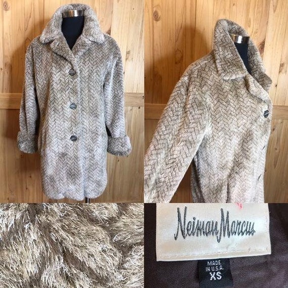 Neiman Marcus faux fur swing coat – beige brown - image 1
