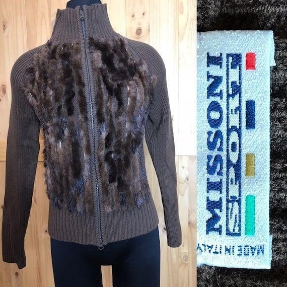 Vintage Missoni brown zipper cardigan w mink fur - image 1