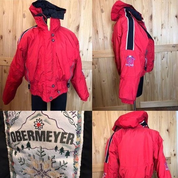 Vintage Obermeyer puffy ski jacket w hood- red - image 3