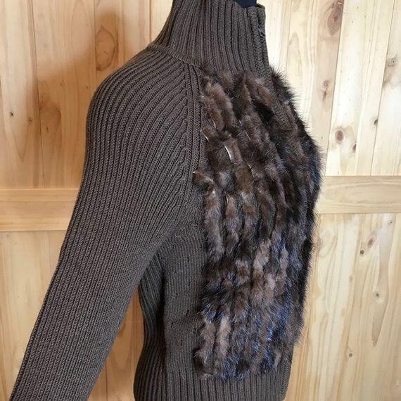 Vintage Missoni brown zipper cardigan w mink fur - image 2