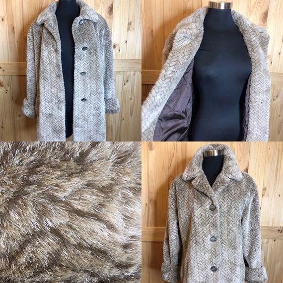 Neiman Marcus faux fur swing coat – beige brown - image 10