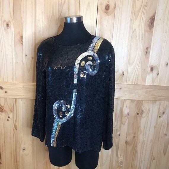 80’s vintage Carina black/ silver  sequin  top - image 3