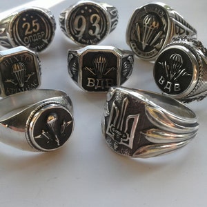 Anillos aerotransportados militares Signet para hombre 925 paracaidista de plata esterlina Signos en anillos Signet Army of Ucrania Airborne Division Soldiers