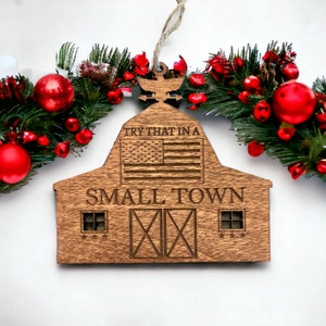 Rustic Wooden Barn Christmas Ornament: American Flag, Laser Cut