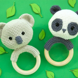 Pattern Set Koala and Panda Bear Baby Rattle PDF Pattern Crochet Pattern Amigurumi Baby Bear Rattle Toy Toddler Crochet Baby Rattle