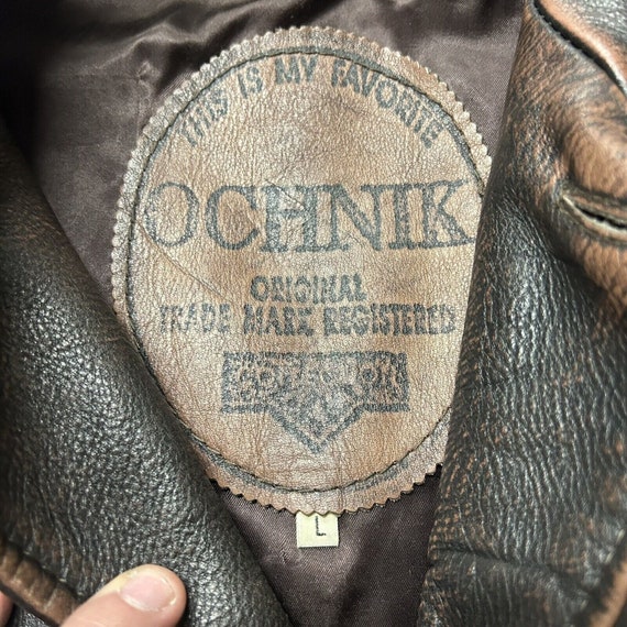 Vtg Ochnik Black Brown Leather Jacket Coat Heavy … - image 3