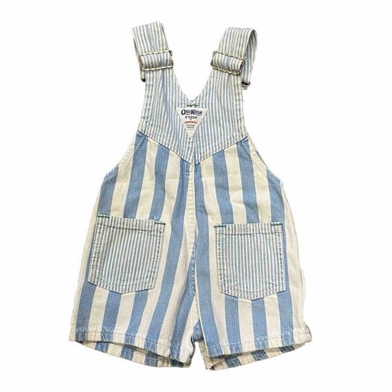 Vtg Oshkosh Blue White Striped Overall Shorts Ves… - image 2