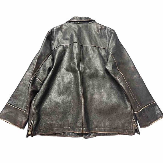 Vtg Ochnik Black Brown Leather Jacket Coat Heavy … - image 2