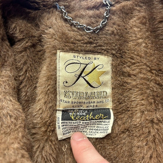 Vtg Kurland Suede Leather Brown Coat Fur Lined Ja… - image 3