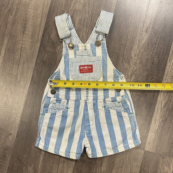 Vtg Oshkosh Blue White Striped Overall Shorts Ves… - image 4