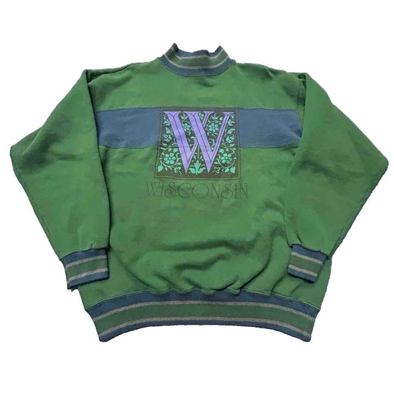 Vtg 90's Hanes Wisconsin Green Pullover Crewneck … - image 1