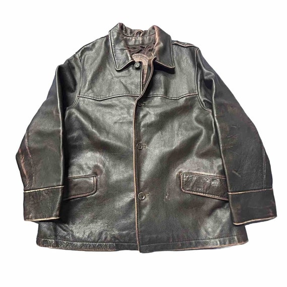 Vtg Ochnik Black Brown Leather Jacket Coat Heavy … - image 1