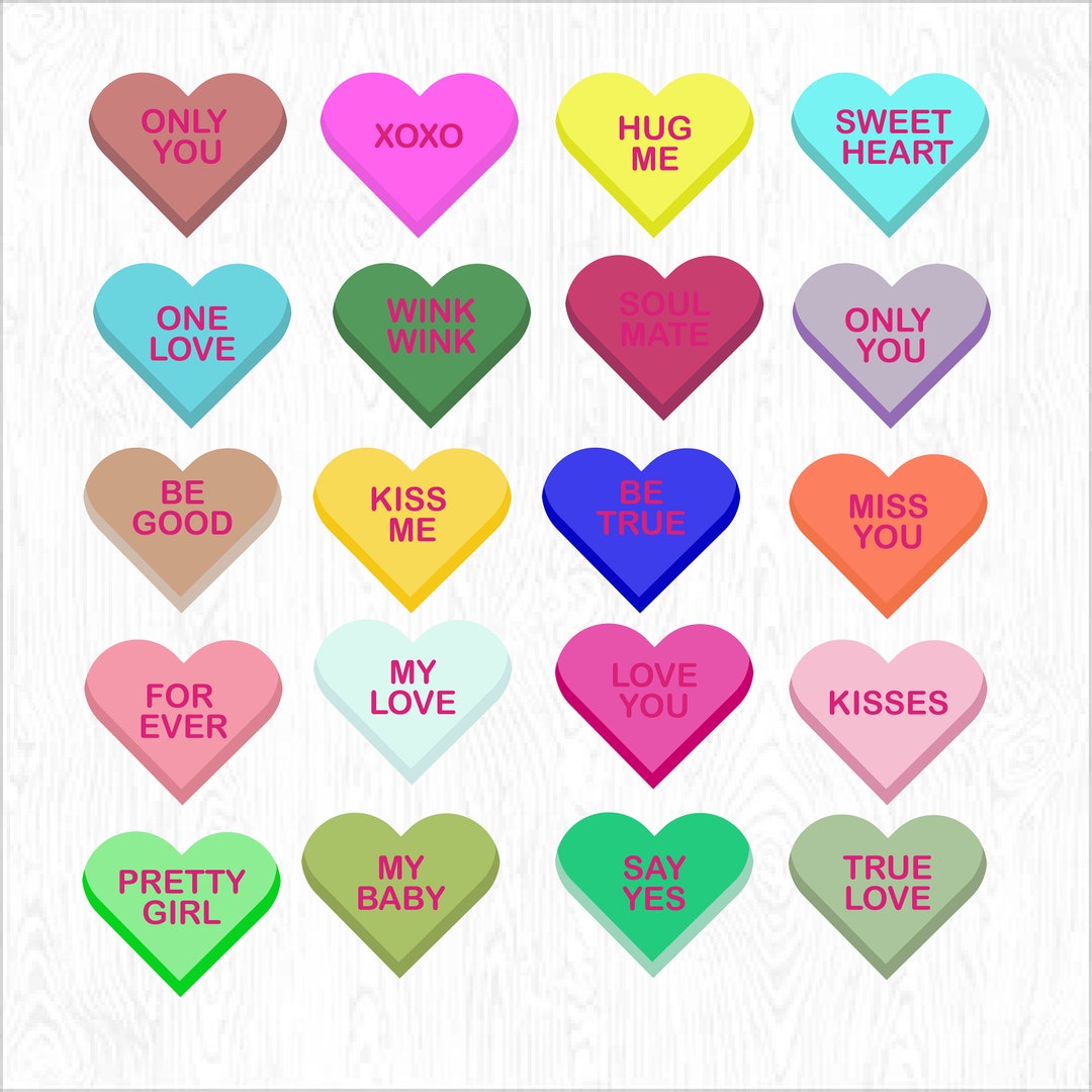 Candy Hearts With Sayings, Conversation Hearts Svg Png Etsy