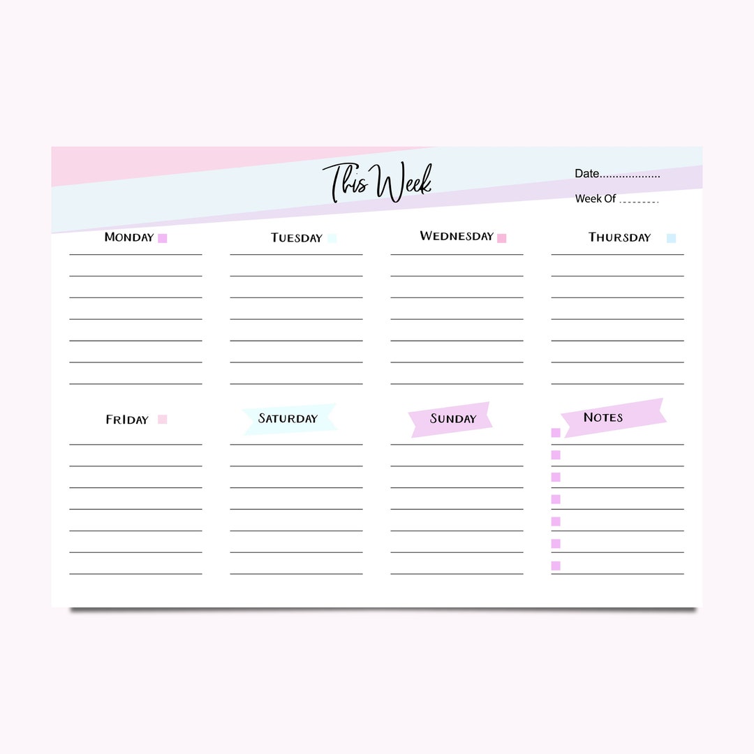 Weekly planner templates printable landscape minimalist etsy