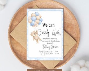 Plantilla para baby shower "Bearly Wait" - Editable en Canva