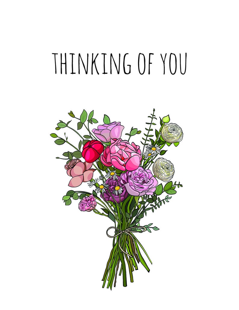 Thinking of You Card, Love Card, Flower Card, Floral Card, Bouquet Card ...
