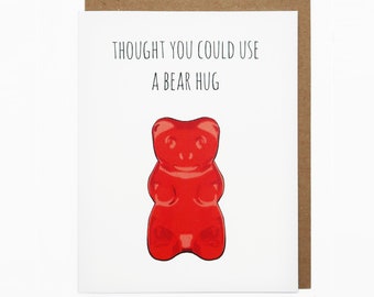 Gummy Bear Card, Love Card, Encouragement Card, Get Well Card, Miss You Card, Cute Greeting Card - Gummy Bear Hug