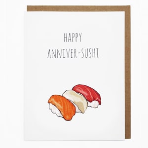 Biglietto Sushi, Biglietto Anniversario, Biglietto d'Amore, Biglietto per Lei, Biglietto per Lui, Biglietto per giochi di parole, Biglietto d'auguri carino - Happy Anniver-Sushi