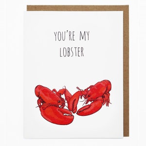 Je bent mijn kreeft, liefdeskaart, kreeftkaart, kaart voor haar, kaart voor hem, schattige dierenkaart, woordspelingkaart, leuke wenskaart, Foodiekaart