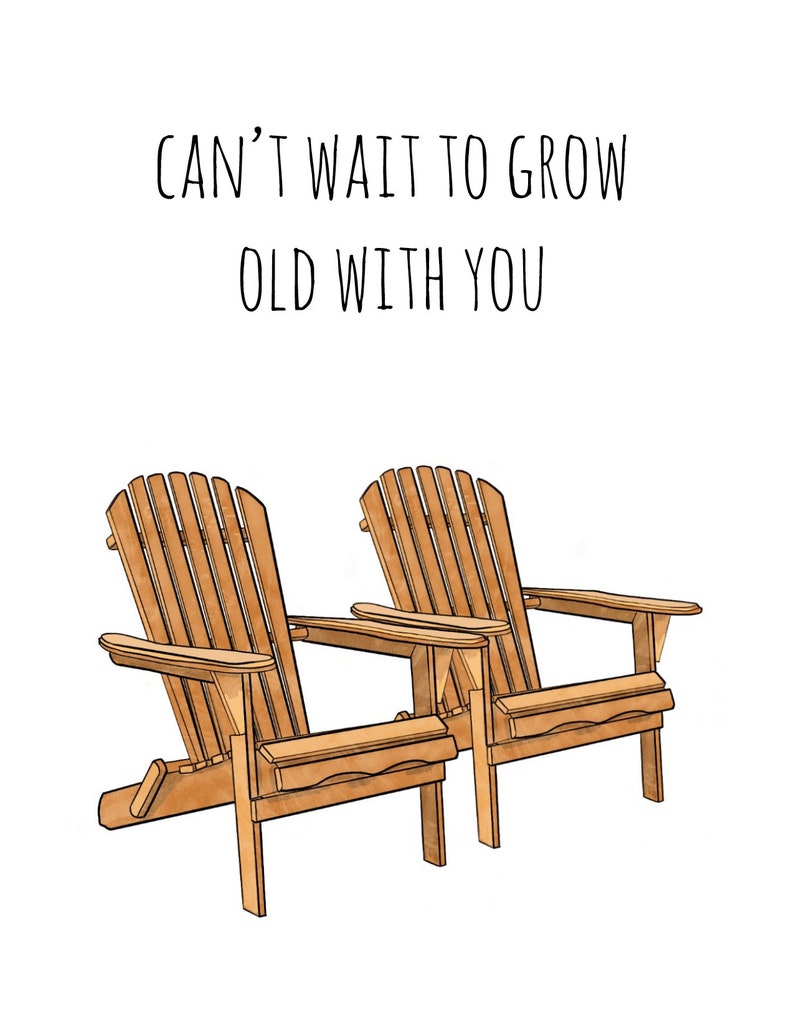 Love Card, Anniversary Card, Adirondack Chair, Furniture, Pun Card, Cute Greeting Card Can't Wait To Grow Old With You image 2