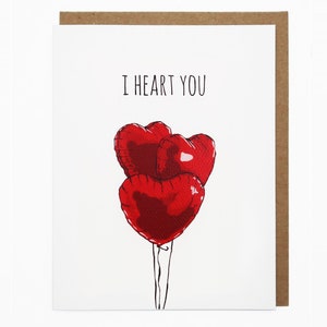Rote Herz Ballon Karte Valentinstag Liebe Karte, Karte für Ihn, Karte für Sie, süße Grußkarte - I Heart You