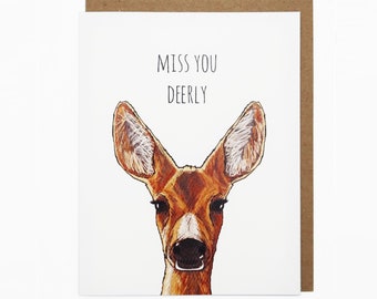 Miss You Card, Love Card, Social Distanced Card, Cute Animal Card, Pun Card, Deer Greeting Card - Miss You Deerly