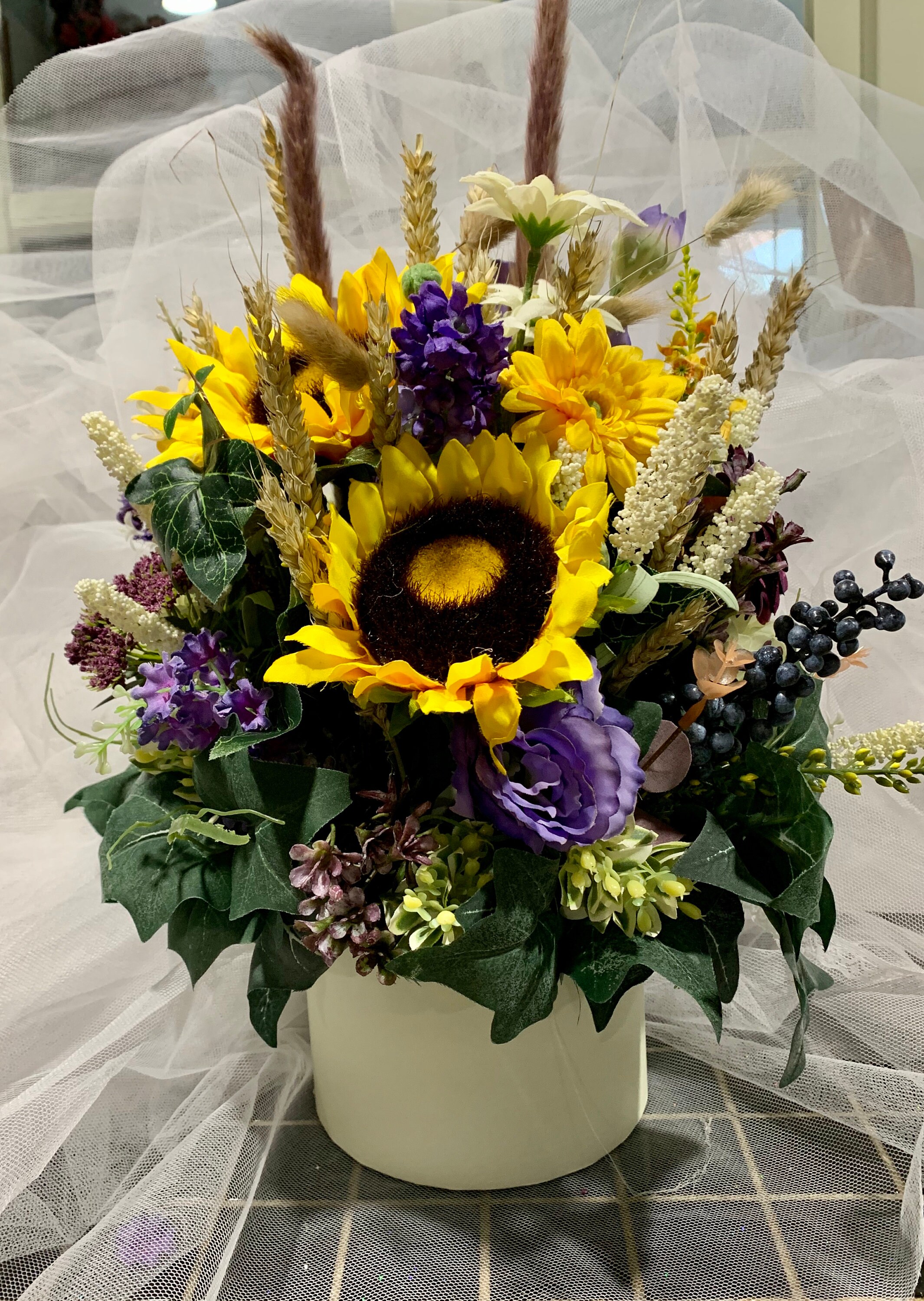 Autumn/harvest Medium hatbox sunflower flower arrangement Etsy