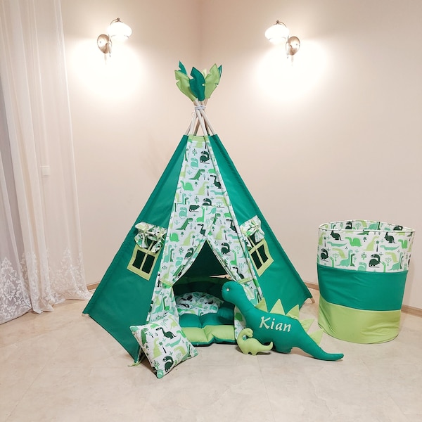 Large Teepee for kids with 6 poles and dinosaurs print, playhouse for child, play tent for child with dino