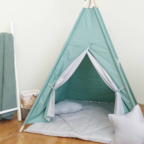 Dirty mint teepee tent for kids, tipi for boy, play tent for girl, tent for camping, large shops kids tent, grey baby play mat.
